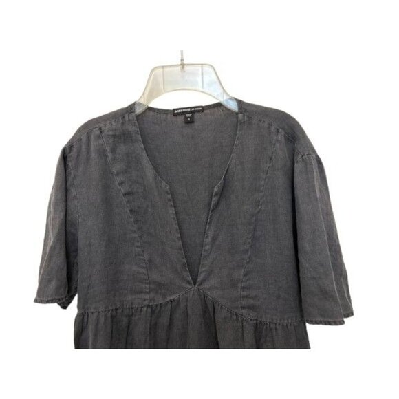 JAMES PERSE Split Front Linen Top Tunic V-Neck Charcoal Gray Size 1 - Picture 5 of 7